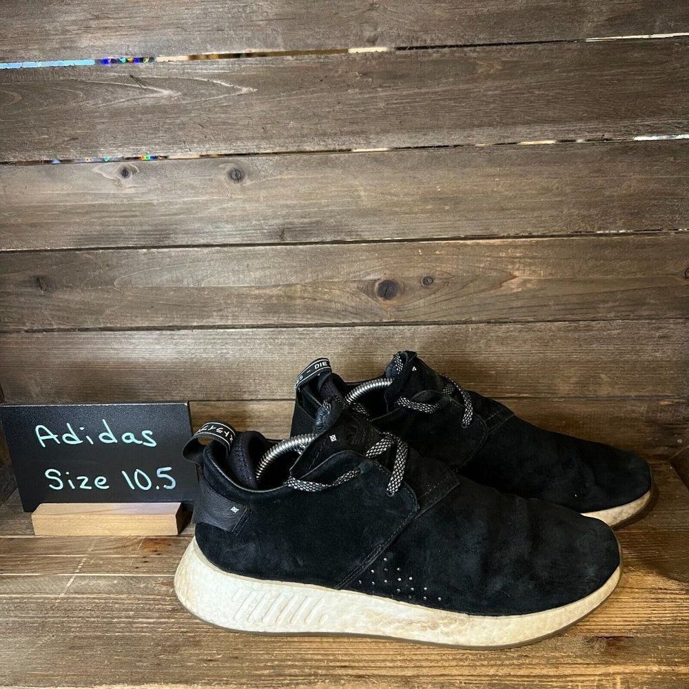 Mens Adidas NMD C2 Suede Black Running Athletic Shoes Sneakers Size 10.5 D GUC‎